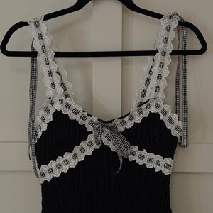 For Love And Lemons Black Knit Dress with White Lace